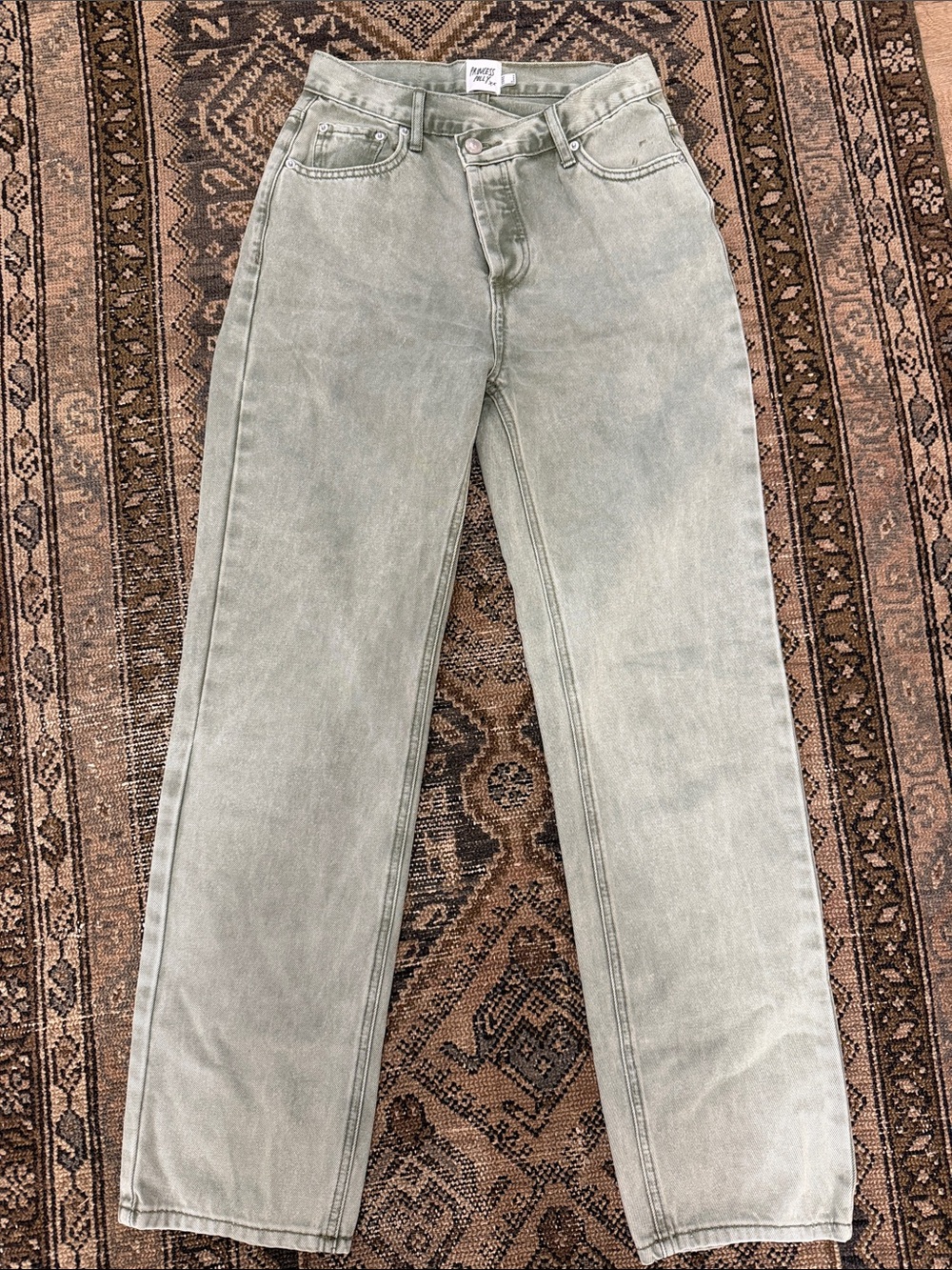 Princess Polly Holly Asymmetrical Straight Leg Jeans - Sage Green